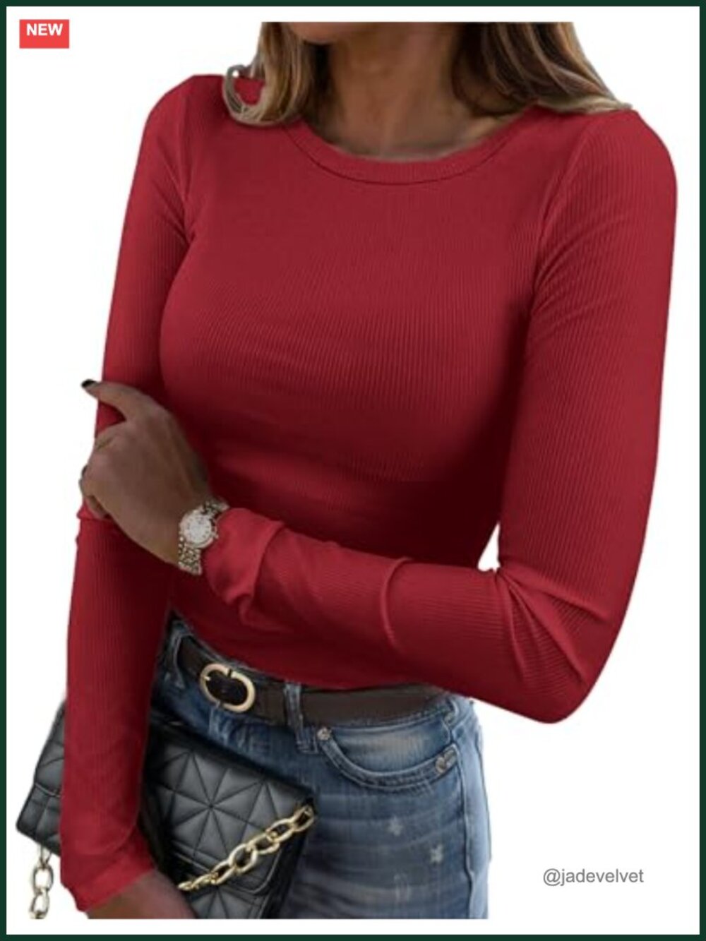 Ribbed Long Sleeve Slim Fit Crewneck Basic Tee